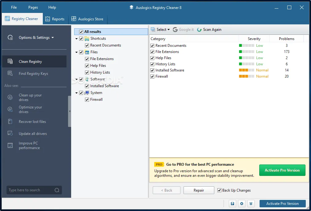 Auslogics Registry Cleaner Pro-an66ub1k-Captura de Pantalla