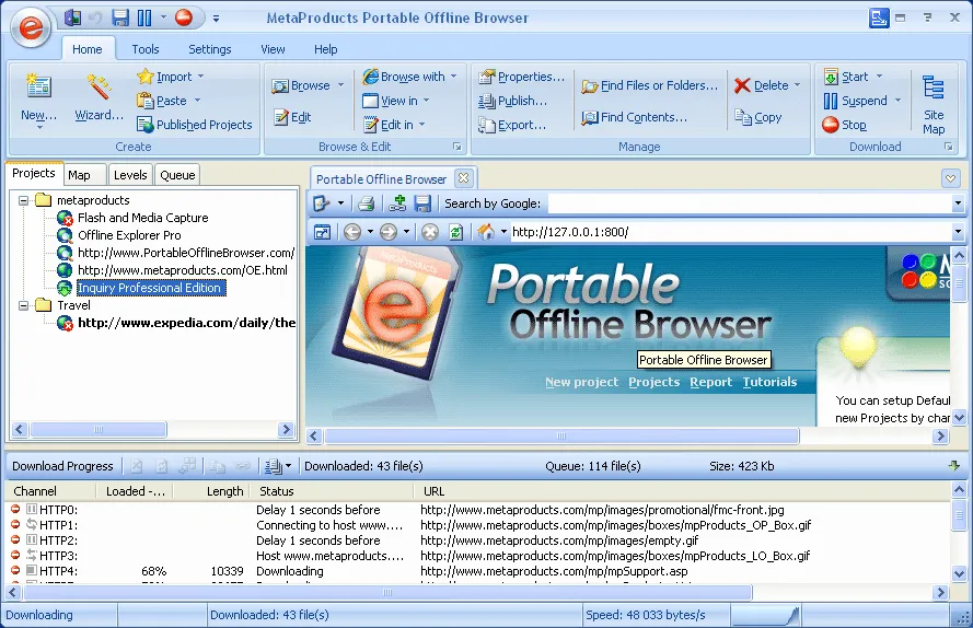MetaProducts Portable Offline Browser-isl645lx-Captura de Pantalla