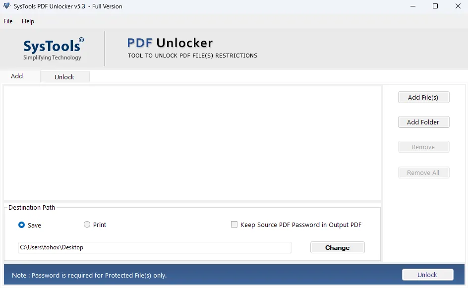 SysTools PDF Unlocker-wtb0yugf-Captura de Pantalla
