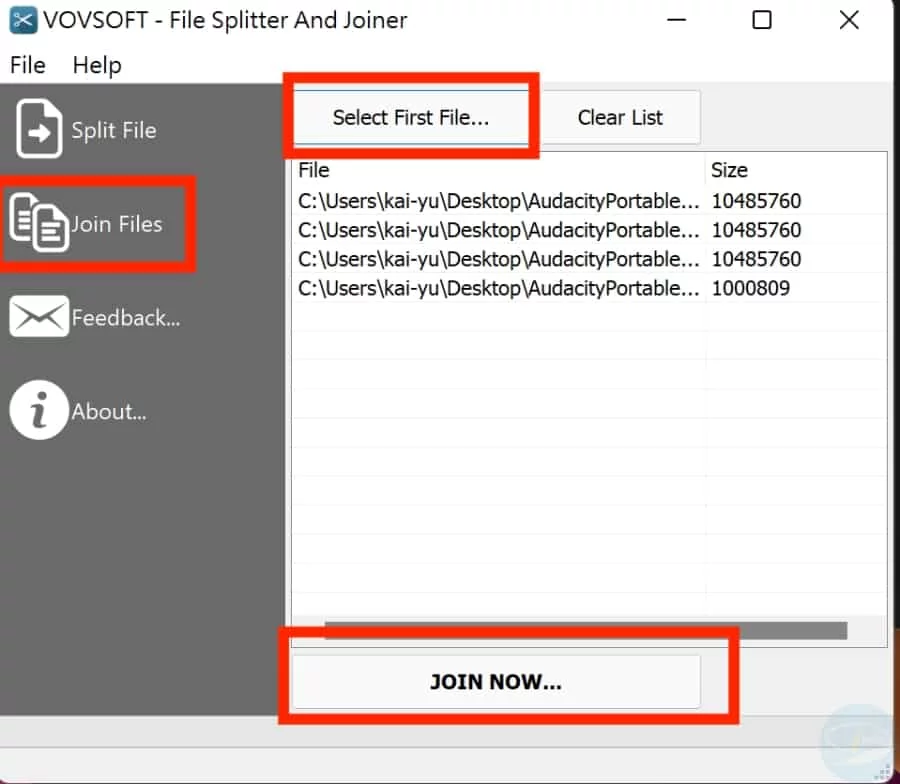 VovSoft File Splitter and Joiner-khek2gen-Captura de Pantalla