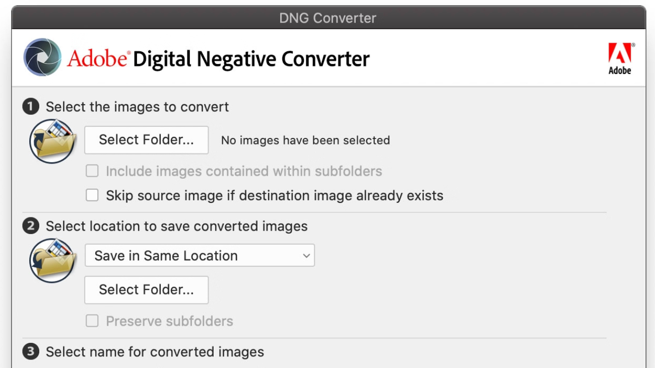 Captura Adobe DNG Converter 2